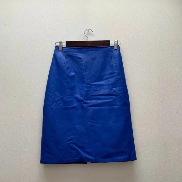 VINTAGE - Bright Blue 1980s Leather Skirt - Picture 3 of 7